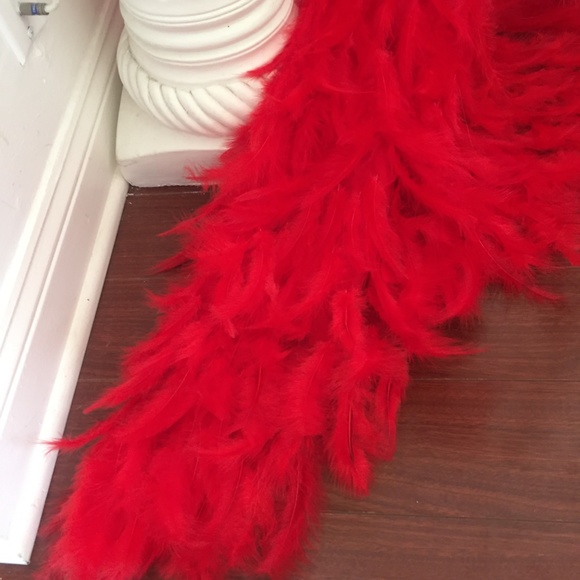 NEW! RED ANGEL DRESS HAND BEADED REAL FEATHER GOWN - Picture 12 of 15